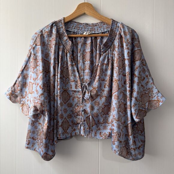 Intimately Free People Pajama Top Medium Misty Mornings Blue Combo Satin - Picture 1 of 13